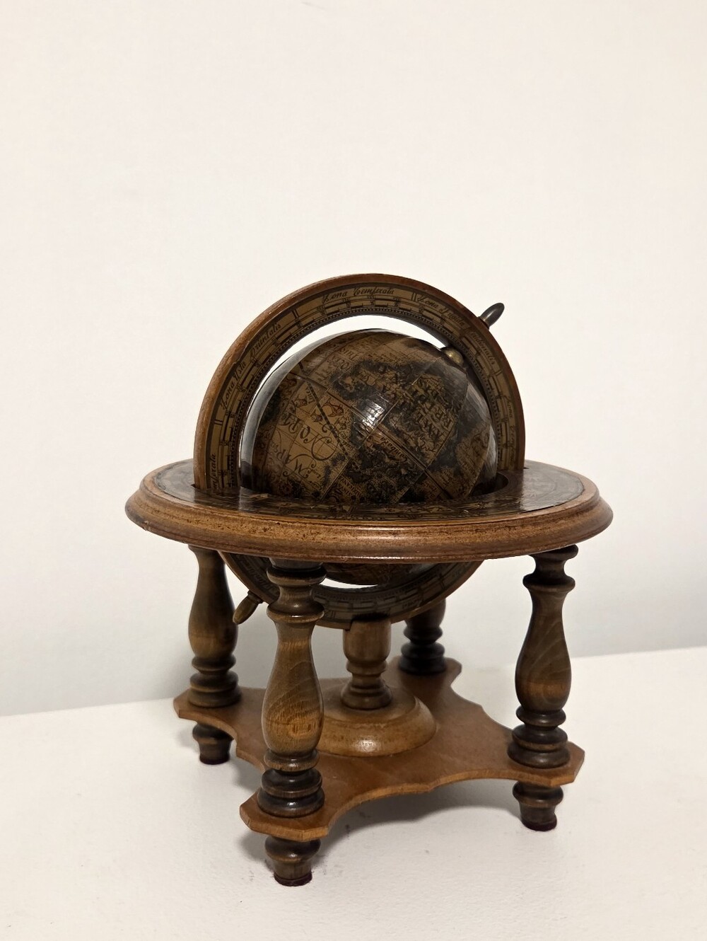 Old World Astrology Zodiac Wooden Desk Globe | Vintage Made In Italy